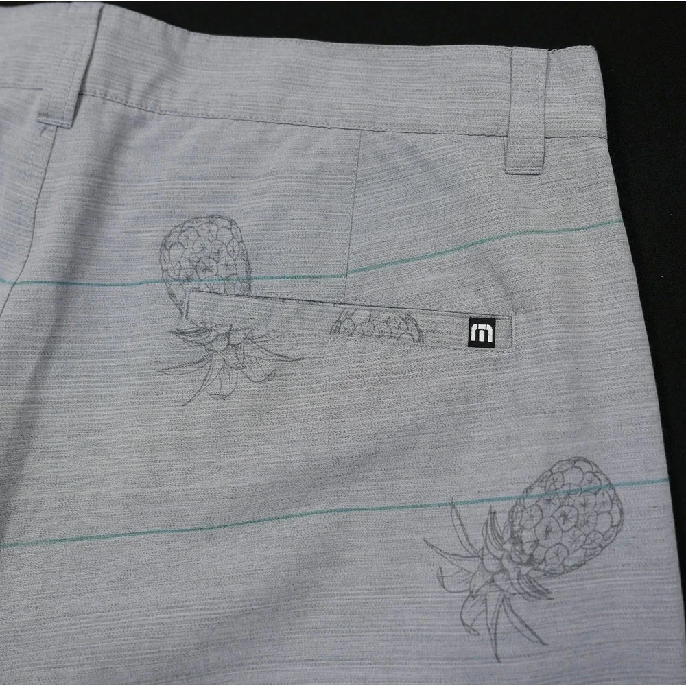 Travis Mathew Mens 36 Grey Pineapple Print Hybrid‎ Golf Shorts Stretch Tropical